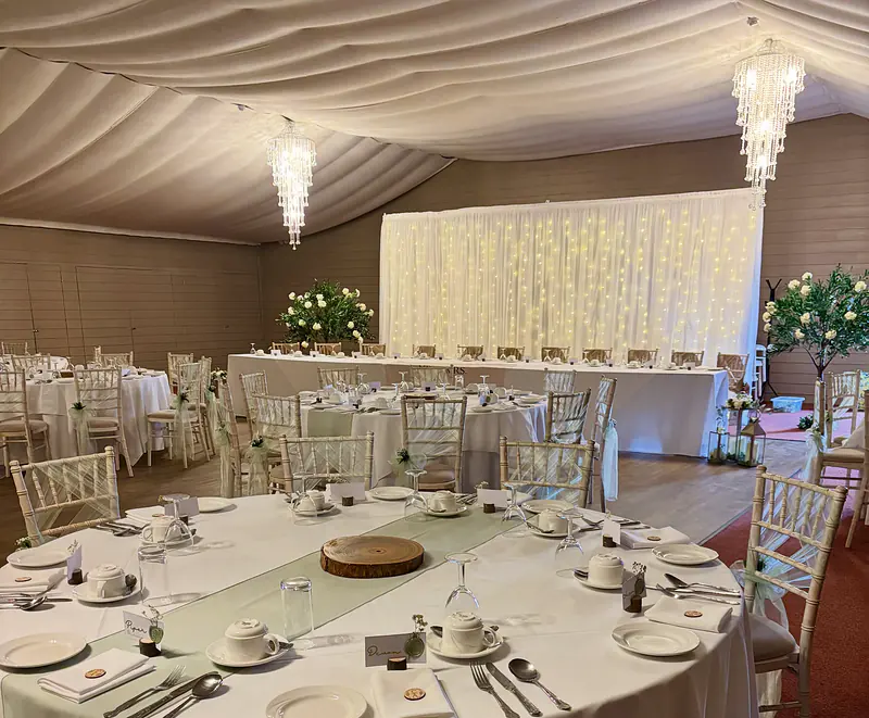 Starlit backdrop behind a top table with a greenery tree either side